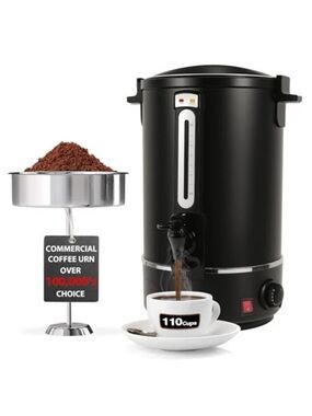 Commercial Black Coffee Urn with Dispensing Spigot - 110 Cup Capacity
